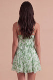 Green Floral Ruffled A Line Short Cocktail Dress