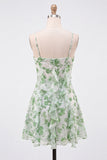 Green Floral Ruffled A Line Short Cocktail Dress