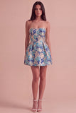 Pink Floral Beaded Short Cocktail Dress with Bow