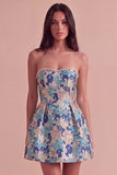 Pink Floral Beaded Short Cocktail Dress with Bow