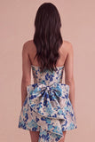 Pink Floral Beaded Short Cocktail Dress with Bow