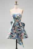 Pink Floral Beaded Short Cocktail Dress with Bow