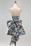 Pink Floral Beaded Short Cocktail Dress with Bow