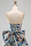 Pink Floral Beaded Short Cocktail Dress with Bow