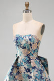 Pink Floral Beaded Short Cocktail Dress with Bow