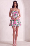 Pink Floral Beaded Short Cocktail Dress with Bow