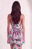 Pink Floral Beaded Short Cocktail Dress with Bow