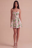Pink Floral Beaded Short Cocktail Dress with Bow