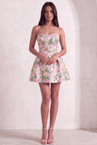 Pink Floral Beaded Short Cocktail Dress with Bow