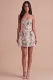 Pink Floral Beaded Short Cocktail Dress with Bow