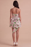 Pink Floral Beaded Short Cocktail Dress with Bow