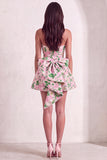 Pink Floral Beaded Short Cocktail Dress with Bow