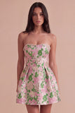 Pink Floral Beaded Short Cocktail Dress with Bow