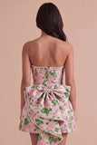 Pink Floral Beaded Short Cocktail Dress with Bow