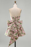 Pink Floral Beaded Short Cocktail Dress with Bow