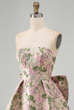 Pink Floral Beaded Short Cocktail Dress with Bow