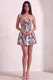 Pink Floral Beaded Short Cocktail Dress with Bow