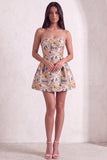 Pink Floral Beaded Short Cocktail Dress with Bow