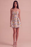 Pink Floral Beaded Short Cocktail Dress with Bow