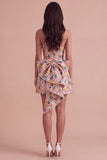 Pink Floral Beaded Short Cocktail Dress with Bow