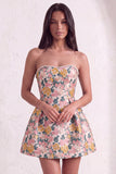 Pink Floral Beaded Short Cocktail Dress with Bow