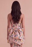 Pink Floral Beaded Short Cocktail Dress with Bow