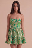 Green Floral Jacquard Corset A Line Short Cocktail Dress