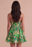 Green Floral Jacquard Corset A Line Short Cocktail Dress
