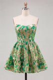 Green Floral Jacquard Corset A Line Short Cocktail Dress