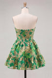Green Floral Jacquard Corset A Line Short Cocktail Dress