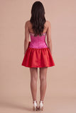 Sparkly Beaded Fuchsia and Red Short Cocktail Dress