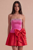 Sparkly Beaded Fuchsia and Red Short Cocktail Dress