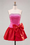 Sparkly Beaded Fuchsia and Red Short Cocktail Dress