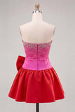 Sparkly Beaded Fuchsia and Red Short Cocktail Dress