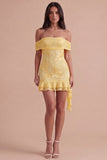 Yellow Floral Ruffled Bodycon Short Cocktail Dress