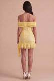 Yellow Floral Ruffled Bodycon Short Cocktail Dress