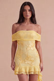 Yellow Floral Ruffled Bodycon Short Cocktail Dress