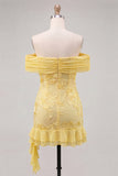 Yellow Floral Ruffled Bodycon Short Cocktail Dress