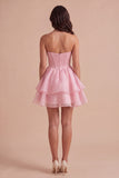 Pink Corset Beaded Ruffled Short Cocktail Dress