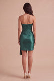 Dark Green Corset Satin Short Cocktail Dress with Sash