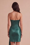 Dark Green Corset Satin Short Cocktail Dress with Sash