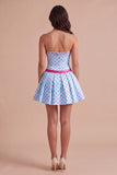 Sky Blue Polka Dots Short Cocktail Dress with Bow