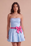 Sky Blue Polka Dots Short Cocktail Dress with Bow
