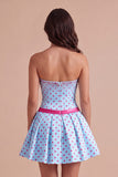 Sky Blue Polka Dots Short Cocktail Dress with Bow