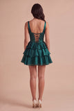 Dark Green Corset Ruffled Short Cocktail Dress
