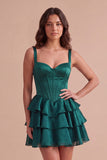 Dark Green Corset Ruffled Short Cocktail Dress