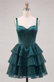Dark Green Corset Ruffled Short Cocktail Dress