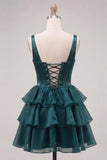 Dark Green Corset Ruffled Short Cocktail Dress