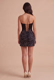 Black Sparkly Corset Beaded Short Cocktail Dress