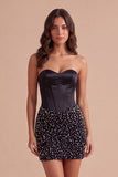Black Sparkly Corset Beaded Short Cocktail Dress